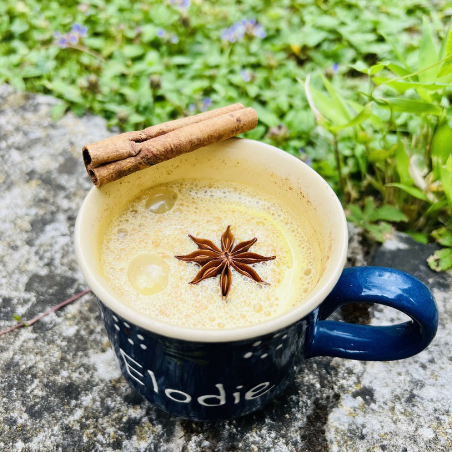 golden latte lait végétal miel cannelle curcuma badiane - à la bonne tambouille - Crédit photo : Élodie Berchotteau